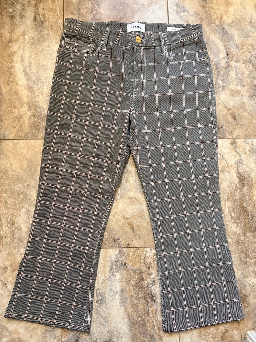 NWOT Frame Le Crop Mini Boot in Window Pane Plaid Women’s 30